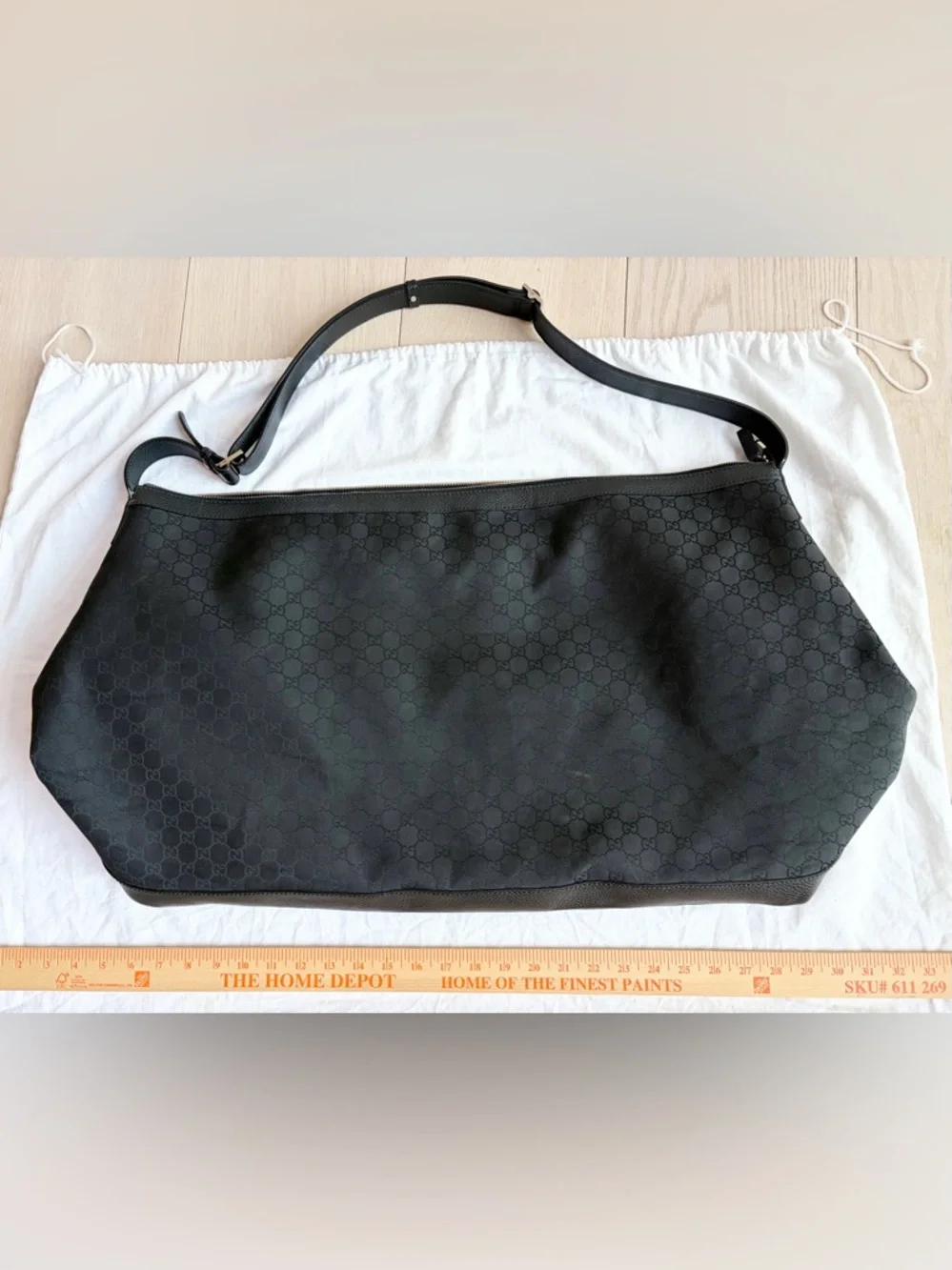 XL GUCCI Black Nylon & Leather GG Guccissima Canvas Weekender Duffle Bag Travel - Picture 1 of 7